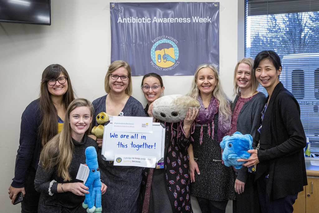 Dr. Liu and the Antimicrobial Stewardship team connect with SCCA and Fred Hutch staff during Antibioic Awareness Week at their third annual breakfast social.