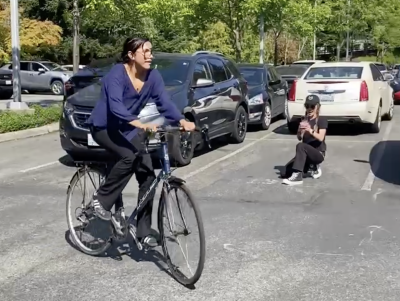 Woman riding bike