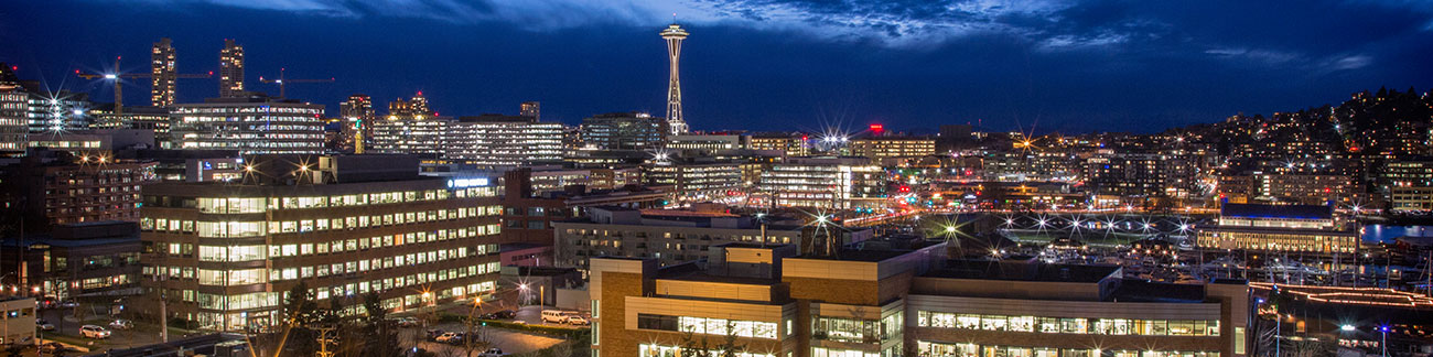 Fred Hutch campus at night