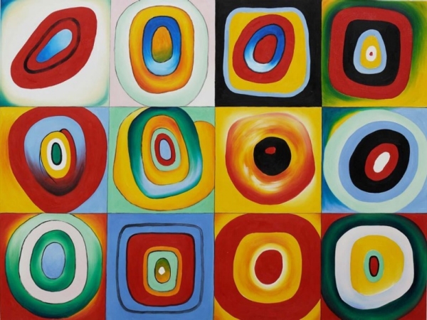 image of colorful circles inside square boxes