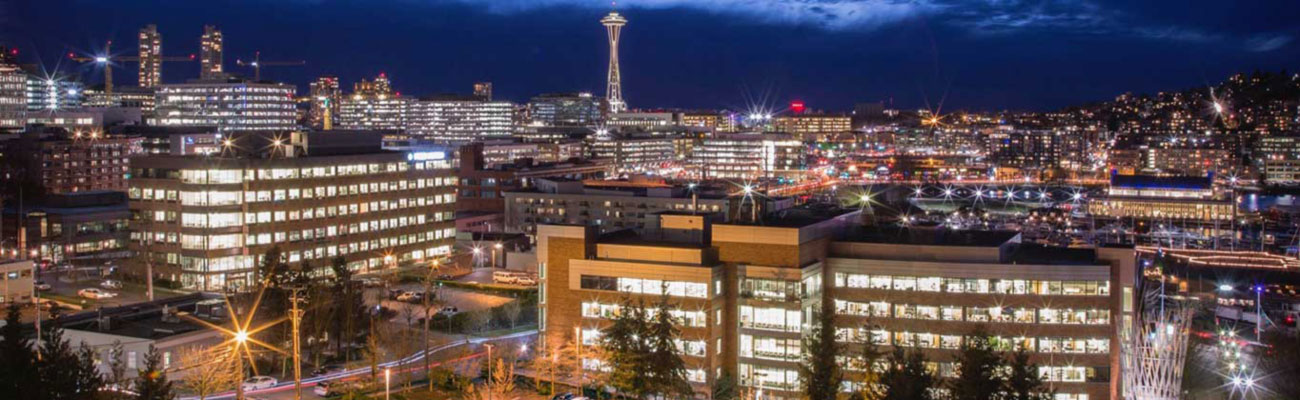 Fred Hutch campus at night