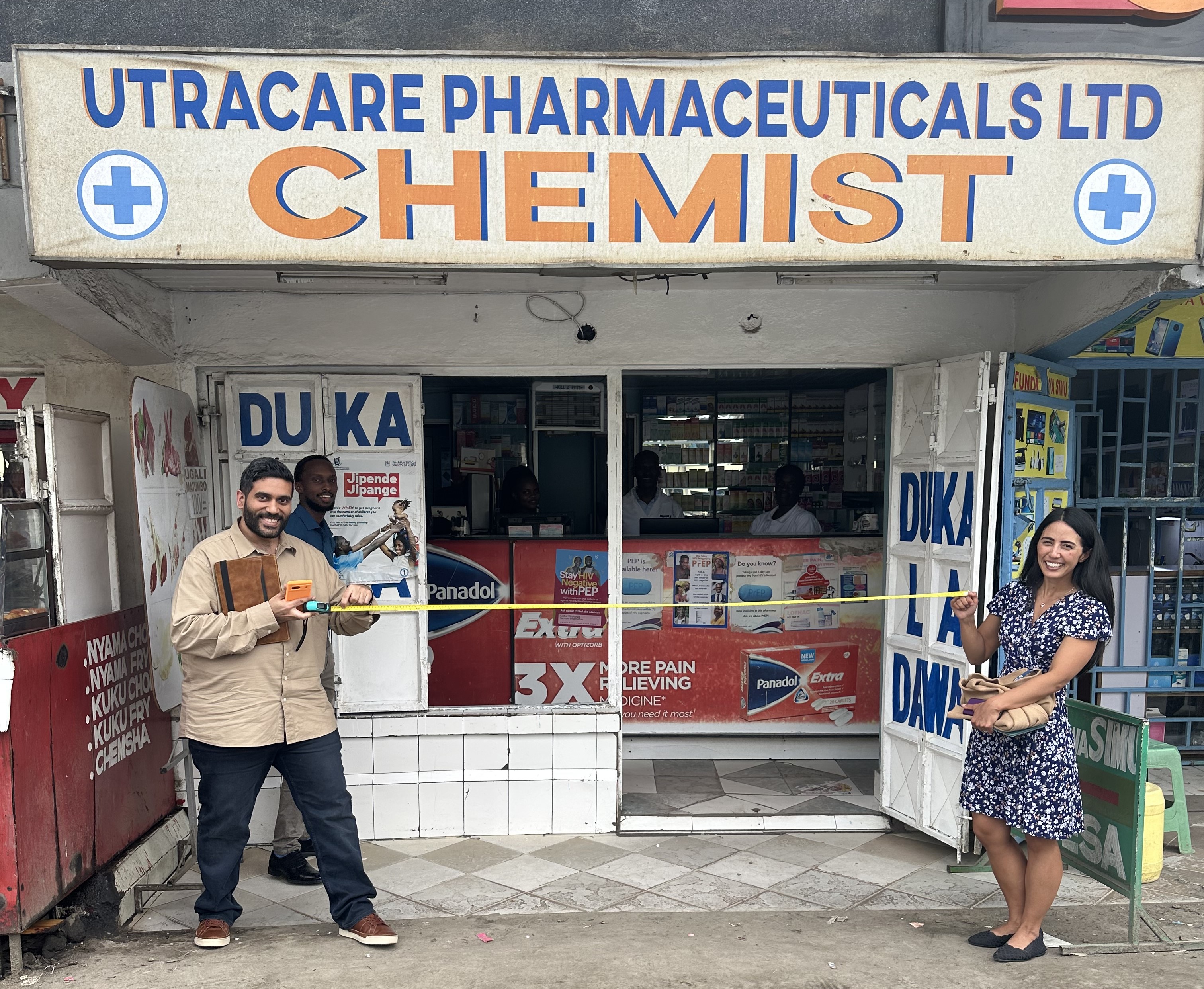 shiven and stephanie outside pharmacy