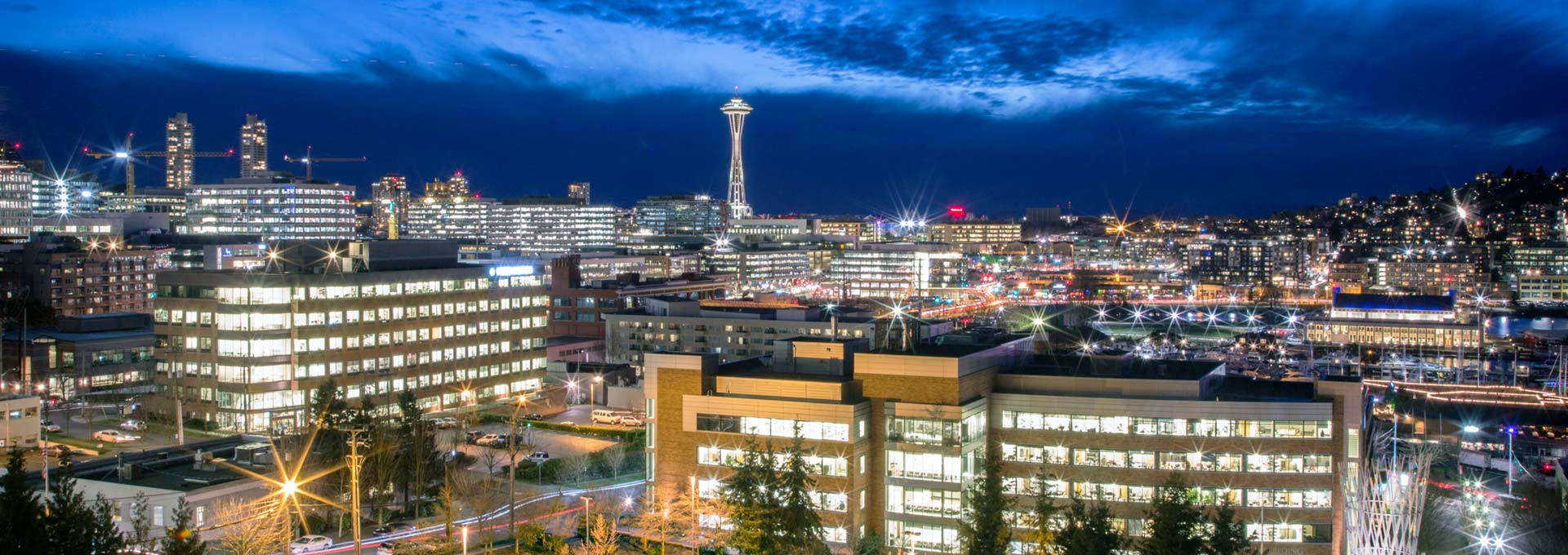 Fred Hutch campus at night